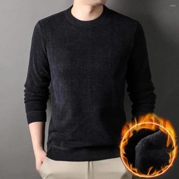 Men's Sweaters Crew Neck Sweater Versatile Casual Warm With Thicken Plush Lining Jacquard Texture Knitting Tops For Autumn Winter