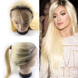 Wigs Brazilian Ombre Pre Plucked Lace Front Human Hair Wigs 150% Density Brazilian 1B/613 Honey Blonde Straight Lace Front Wigs With Ba