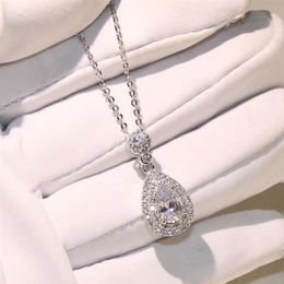 Top Selling Whole Professional Luxury Jewelry Water drop Necklace 925 Sterling Silver Pear Shape Topaz CZ Diamond Pendant For 166P