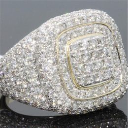 14K Gold Full Diamond Rings for Men Hip-hop Peridot Gemstone Anillos De Bizuteria Wedding Bague Sparkling diamond Jewelry Ring CJ1316E