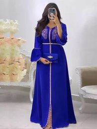 Ethnic Clothing Dubai Fashion Appliques Beading Party Belted Dresses Saudi Women Abayas Galabia Moroccan African Kaftan Islamic Eid