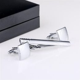 New Selling Mans Cufflinks And Tie Clips Set For Groomsmen Silver Cuff link Tie Pin Cufflinks Tie Bar QiQiWu CT-1017292c