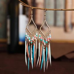 Hippie Women's Geometric Alloy Long Tassel Dangle Earrings Bohemian Boho Jewelry Colorful Feather Earrings Brincos Bijoux1279M