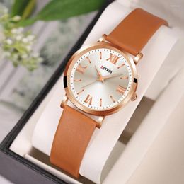 Wristwatches Fashion Quartz Watch For Women Female Minimalist Style Brown Leather Ladies' Sports Casual Clock Zegarek Damski