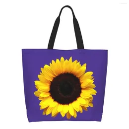 Shopping Bags Custom Sunflower Canvas Women Portable Big Capacity Groceries Flowers Floral Shopper Tote