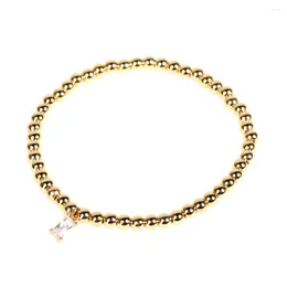 Charm Bracelets Copper Gold-Plated 4MM Bead Elastic Rope Beaded Braided Bracelet Colour Long Zircon Pendant Bangle For Men And Women Jewellery