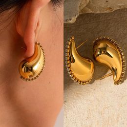 Hoop Earrings Luxury Gold Plated Teardrop Earring CZ Zircon Chain With Chunky For Women Stainless Steel Lightweight Jewellery