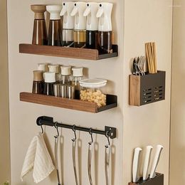 Kitchen Storage Rack Wall-Mounted Household Wooden Seasoning Board Punch-Free Organizer Accessories