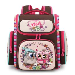 est 3D Cartoon Owl Kids School Bag for Girls Orthopedic Primary Schoolbag Folded Children Boys Knapsack 231229