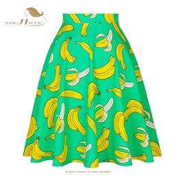 Dresses Sishion Fruits Bananas Printed Cute Women Skirts Vd0020 Green High Waist A Line Swing 50s 60s Retro Vintage Rockabilly Skirt