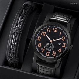 Wristwatches SHAARMS Brand Men Watch Leather Casual Black Quartz Calendar WristWatch Man Sports Bracelet Gift Relogio Montre Homme