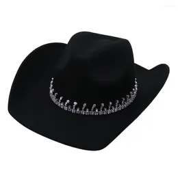 Berets Water Drop Top Women Black Western Cowboy Hat Fashion Bride Wide Brim Cowgirl Fedora Performance Party Chic Men Felt