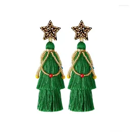 Dangle Earrings Long Female Pentagram Exaggerated High End Hand Woven Tassel Trend Net Green