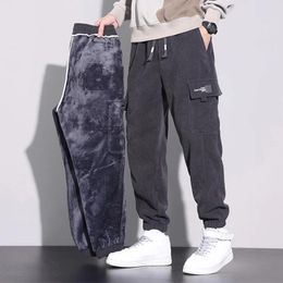 Men's Pants Corduroy Elastic High Waist Casual Joggers Sweatpants Gentleman Loose Sports Britches Versatile For Men