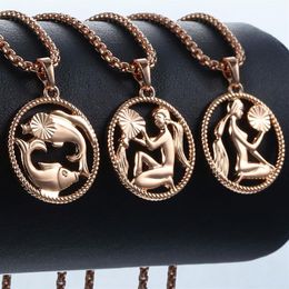 Zodiac Sign 12 Constellation Pendant Necklace for Women Men 585 Rose Gold Womens Necklace Mens Chain Gift Fashion Jewelry GPM21234U