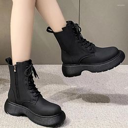 Boots Ladies Shoes On Sale 2023 Lace Up Zipper Women's Autumn Round Toe Solid Platform Mid Heel Water Proof Fashion