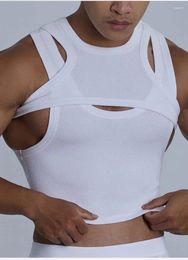 Men's Tank Tops Oldyanup Men Camisole Vest Two Piece Set Fashion Sexy Irregular Summer Slim Fit Sleeveless Strap Tshirts