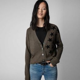 Autumn and Winter 22 New French Style Zadig Voltaire2024 Star Hanging Wool Pattern Knitted Shirt Cardigan Split Women's Sweater Small Coat