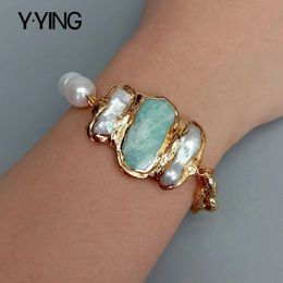 Y.YING natural Cultured White Rice Pearl ite Biwa Pearl Chain Bracelet 8" vintage style for women 231229