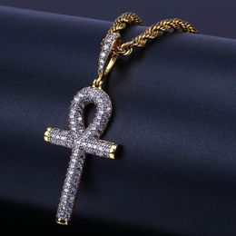 Ankh Cross Pendant Hip Hop Necklace Micro Pave CZ Stones Egyptian Style Necklaces & Pendants For Men Women202R