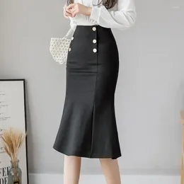 Skirts Fashion Long Oversized Korean Festival High Waist Black Midi Skirt Women Clothes Steetwear Button Party Red P463