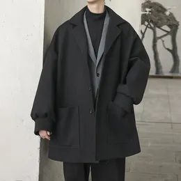 Men's Jackets Autumn And Winter Mid Length Woollen Korean Trendy Handsome Windbreaker Jacket Hong Kong Style Loose Coat Casual Breathable