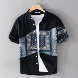 Men's Casual Shirts Summer Cotton Print For Hawaii Luxury Short Sleeve Lapel Tops Street Colour Matching Loose Clothing