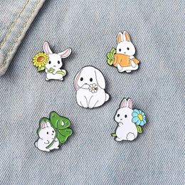 Korean Cartoon Rabbit Dog Brooches Alloy Paint Animal Hug Flower Carrot Badge Jewelry Accessories Unisex Cowboy Backpack Clothes L1745