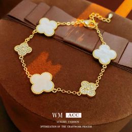 Designer Jewelry Luxury Bracelet Link Chain Vanca Kaleidoscope 18k Gold Van Clover Bracelet with Sparkling Crystals and Diamonds Perfect Gift for Women Girls 1HPI
