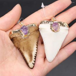 Pendant Necklaces Vintage Ethnic Cow Bone And Amethysts Charms Triangle Pendants For Jewelry Making DIY Necklace Size 38x55mm