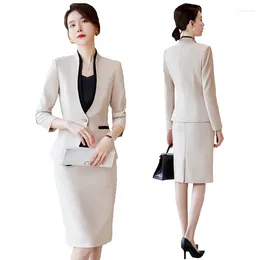 Two Piece Dress Apricot Skirt Suits Women Spring Fashion Temperament Business Formal Blazer And Sets Office Ladies Work Wear Black