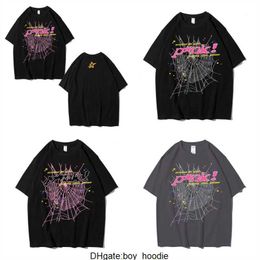 24ss Men T Shirt Pink Young Thug Sp5der 555555 mans Women Quality Foaming Printing Spider Web Pattern Tshirt Fashion Top Tees LKXR