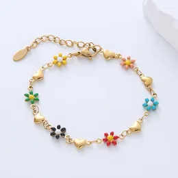 Link Bracelets Original Design Colourful Flower Bracelet For Women Romantic Stainless Steel Wedding Jewellery Party Valentine's Day Gifts 2023