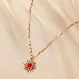 Pendant Necklaces Cross-border Fashion Sense Of Personality Design Light Luxury Retro Ladies Red Sun Necklace