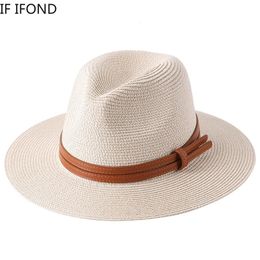 Hats Wide Brim Hats Bucket 61CM Big Size Straw for Women Men Summer Sun Protection Beach Cap Panama Fedora Jazz 230325