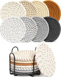 Table Mats 8 Pcs Woven Coasters With Holder Colours Absorbent For Drinks Cotton Cup Set Coffee Home Decor Bar