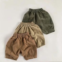 Trousers Baby Boys Girls Cotton Linen Solid Colour 1-7Yrs Shorts Korean Style Kids Casual For Summer