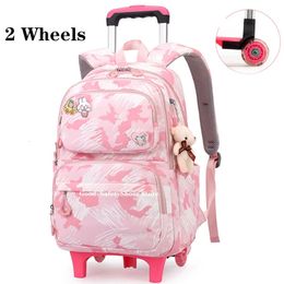 School Trolley Bag For Girls Kids Bookbags Rolling Wheeled Backpack Removable Children Bags 231229