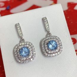 Stud Earrings Test Selling White Gold S925 Silver Eardrop With Natural Sky Blue Topaz Stone 5 5MM For Woman Lady Gift Dating