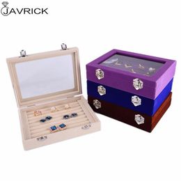 7 Colour Velvet Glass Ring Earring Jewellery Display Organiser Box Tray Holder Storage Box T200917259z