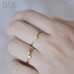 With Side Stones BOAKO Thin Couple Ring Dainty Simple Finger For Women Wedding Jewelry Midi CZ Crystal Gold Knuckle Anillos Bague Femme