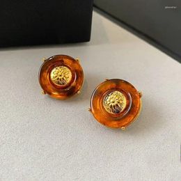 Stud Earrings Round Daisy Amber Colour Premium Resin Vintage Jewellery Fashion Accessories