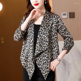 Women's Suits S-4XL Women Blazer Jacket Leopard Printed Cardigan Three Quarter Sleeve Slim Loose Spring Summer Autumn Plus Size