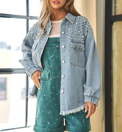 Women's Jackets Oversized Mid Denim Long Sleeve Tassels Rivet Blue Jean Biker Coats With Pockets Spring Autumn Cardigans Fashion