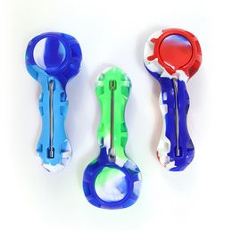 Silicon Smoking Hand Pipe With Lid Glass Bowl Metal Dab Tool Colorful Cigarette Holder Portable Tobacco Spoon Pipes
