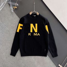 Fashion casual men's Fends FF new yellow letter round neck cotton knitwear, fashion brand sweater