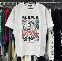 Men Purple T- Shirt Classic Letter Print Pueple Short Sleeve Loose Style Cotton Casual Couple Tees Purple Brand Women Tops 773