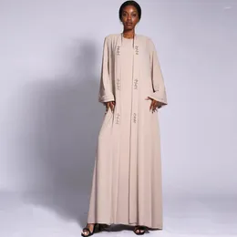 Ethnic Clothing 2 Piece Matching Set Open Abaya Dimaonds Muslim Women Cardigan Inner Dress Suit Dubai Kaftan Islam Arab Robe Ramadan Kimono