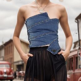 Women's bra summer Retro Knit Sleeveless Sweater Classic quality Horizontal stripe Tight fitting Thin lightweight Cowboy bra