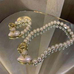 Baroque Designer Pearl Heart Pendant Necklace Love Planet Shape OT Buckle Bracelet Statement Chain Choker Fashion Track Jewelry261K